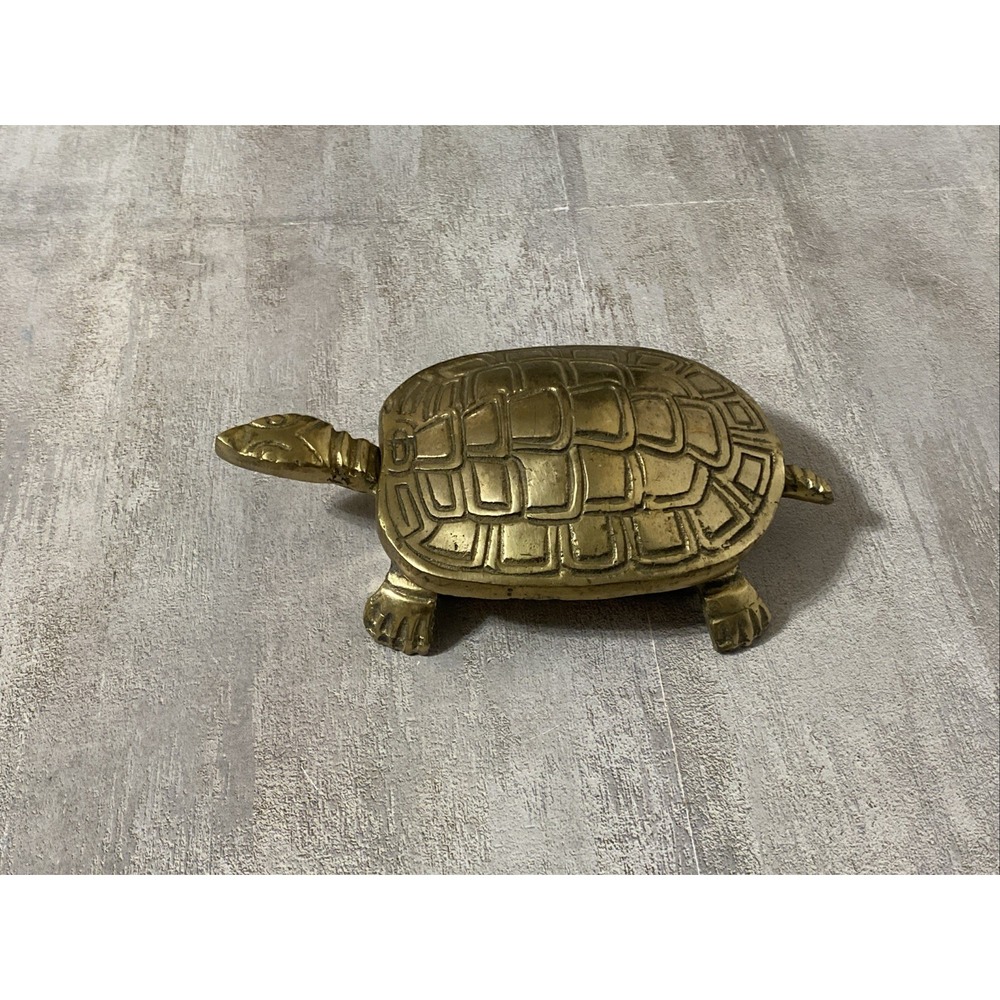 Brass Turtle Hinged Trinket Stash Box Ashtray Retro Mod VTG Mid Century Modern